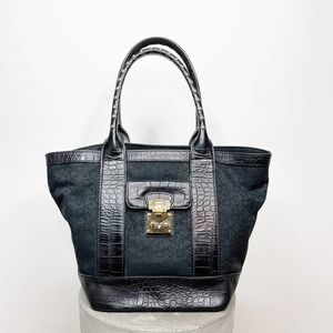 DKNY Black Leather Canvas Monogram Shoulder Bag